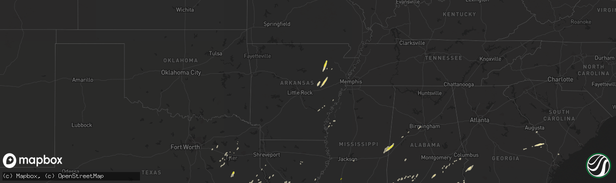 Hail map in Arkansas on January 2, 2017