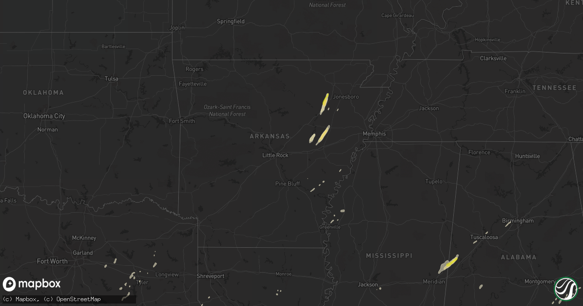 Hail map in Arkansas on January 2, 2017