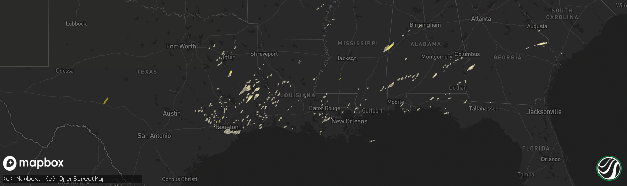 Hail map in Louisiana on January 2, 2017