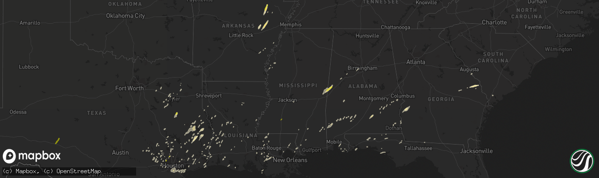 Hail map in Mississippi on January 2, 2017