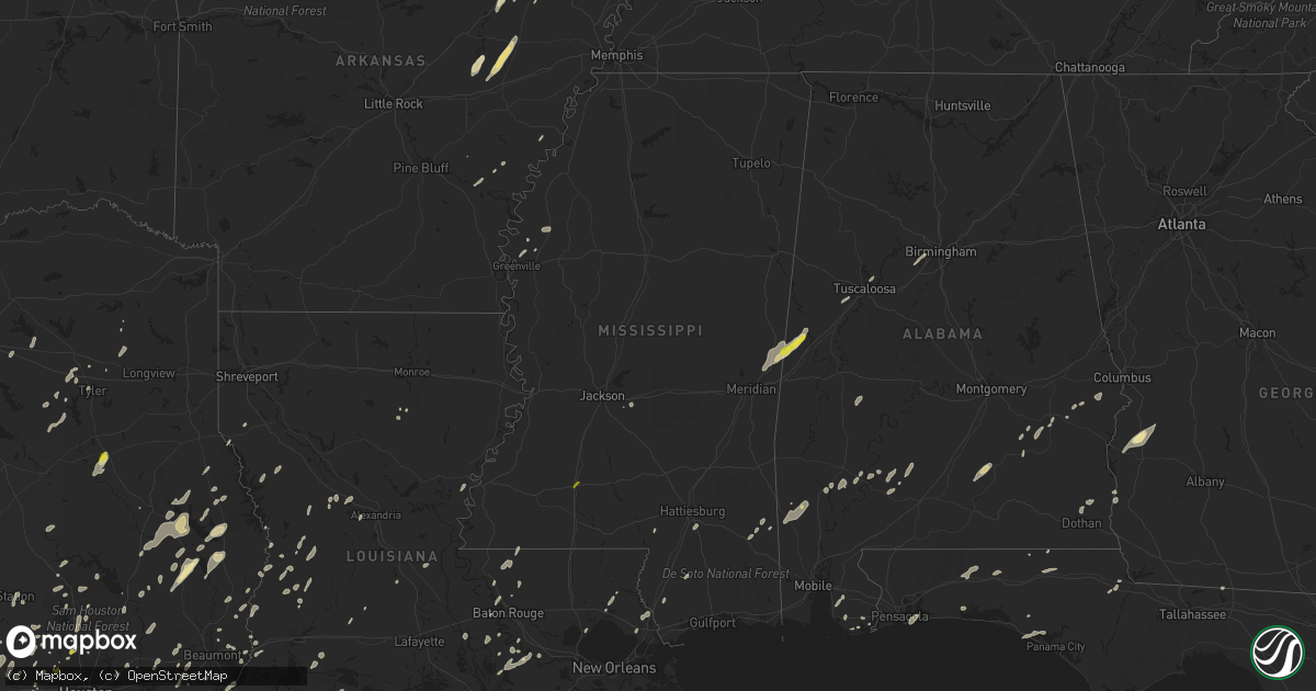 Hail map in Mississippi on January 2, 2017