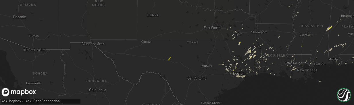 Hail map in Texas on January 2, 2017