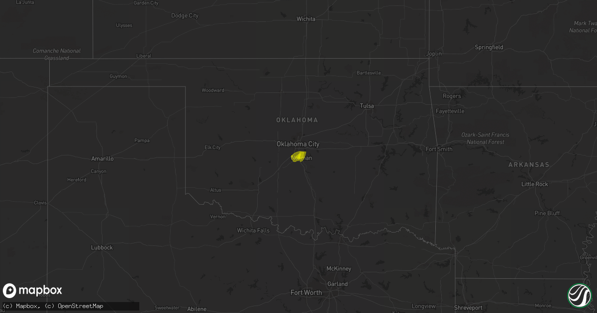 Hail map in Oklahoma on January 2, 2019
