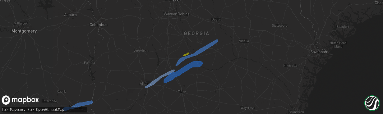 Hail map in Abbeville, GA on January 2, 2022