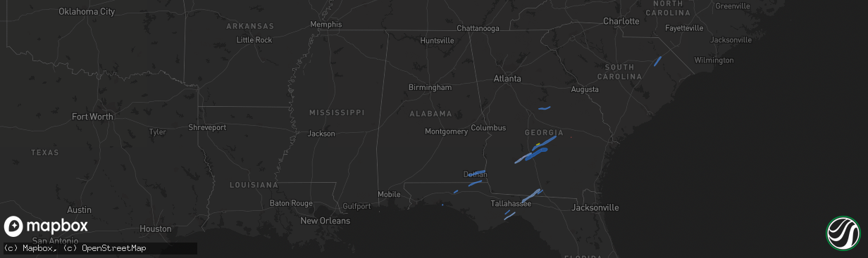 Hail map in Alabama on January 2, 2022