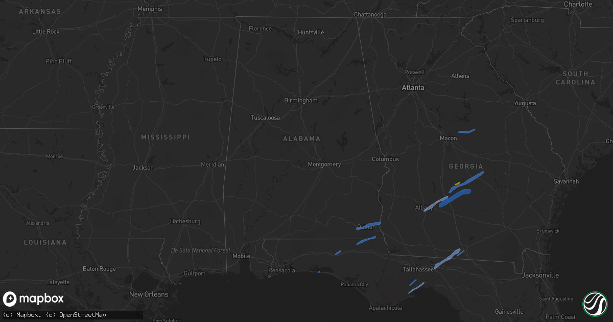 Hail map in Alabama on January 2, 2022