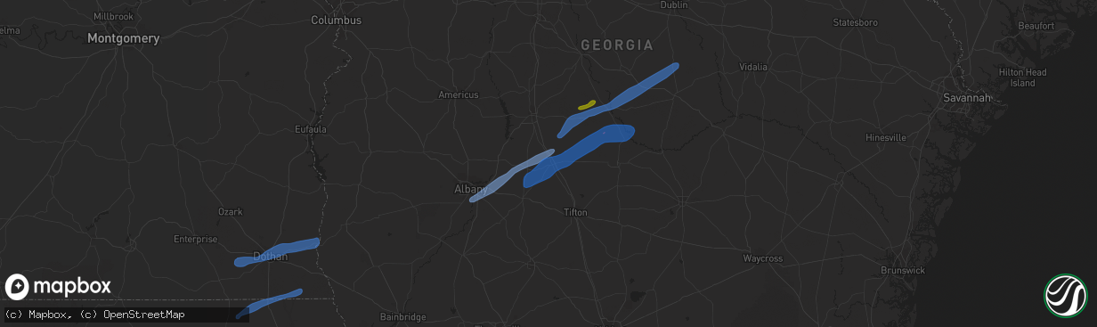 Hail map in Ashburn, GA on January 2, 2022