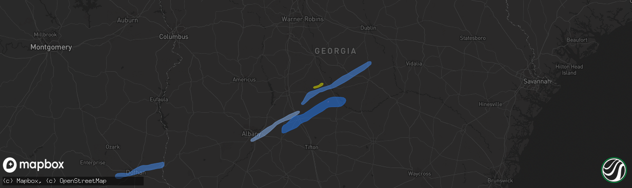 Hail map in Rochelle, GA on January 2, 2022