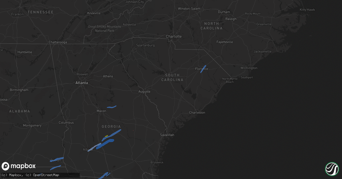 Hail map in South Carolina on January 2, 2022