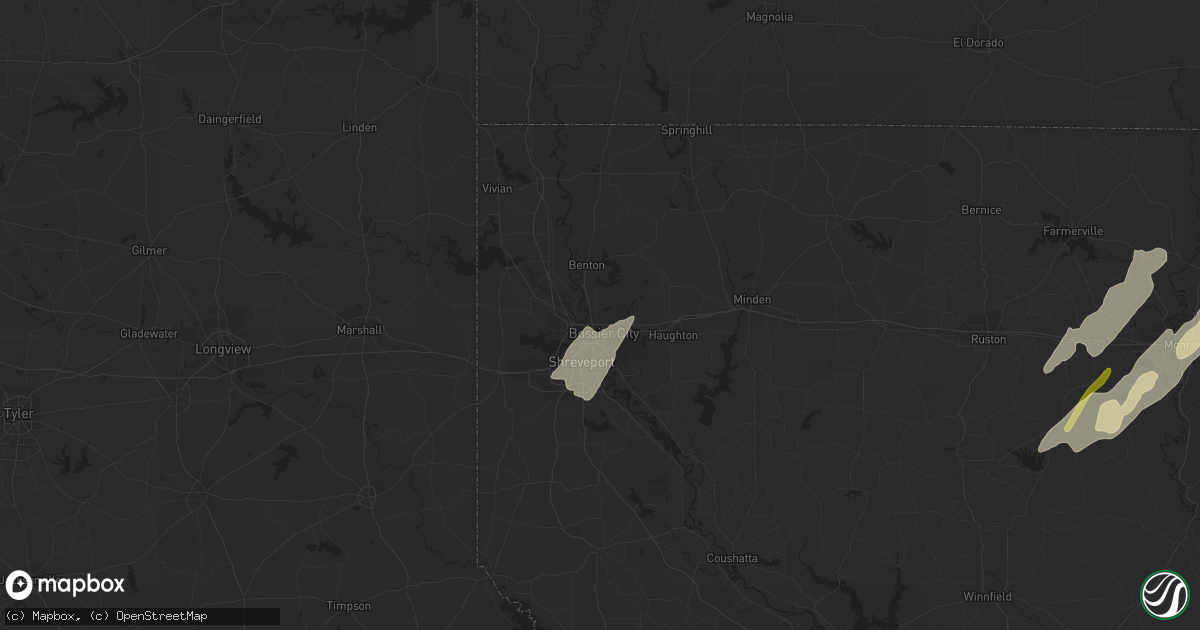 Hail map in Bossier City, LA on January 2, 2023
