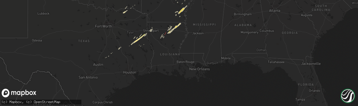 Hail map in Louisiana on January 2, 2023