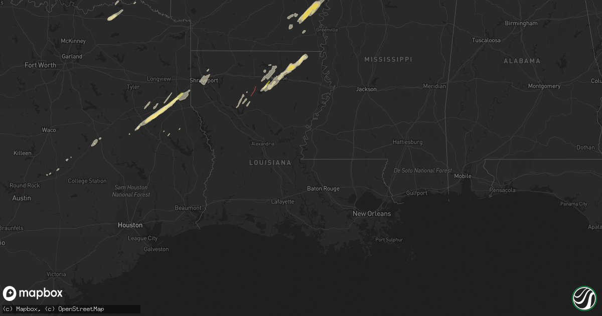 Hail map in Louisiana on January 2, 2023