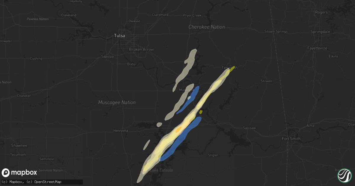 Hail map in Muskogee, OK on January 2, 2023