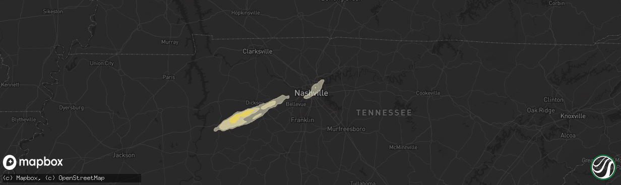 Hail map in Nashville, TN on January 2, 2023