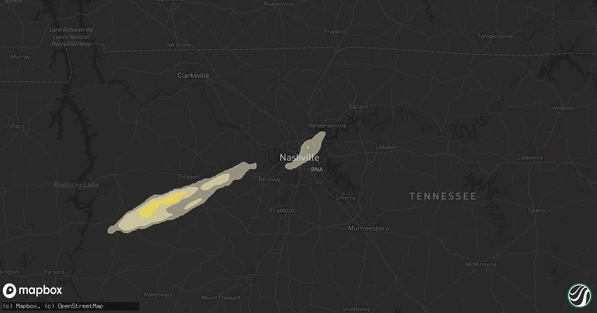 Hail map in Nashville, TN on January 2, 2023