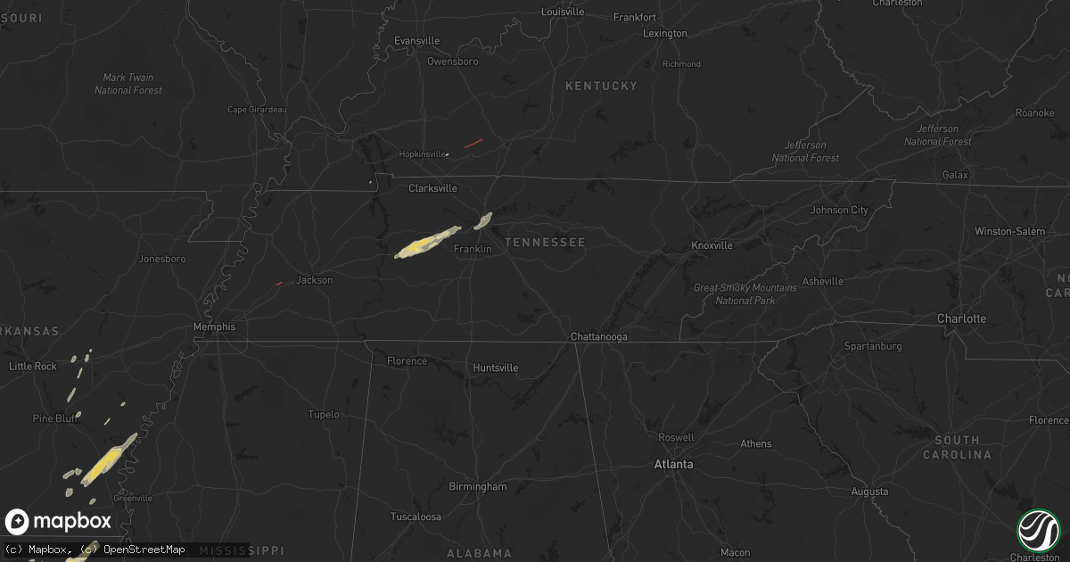 Hail map in Tennessee on January 2, 2023