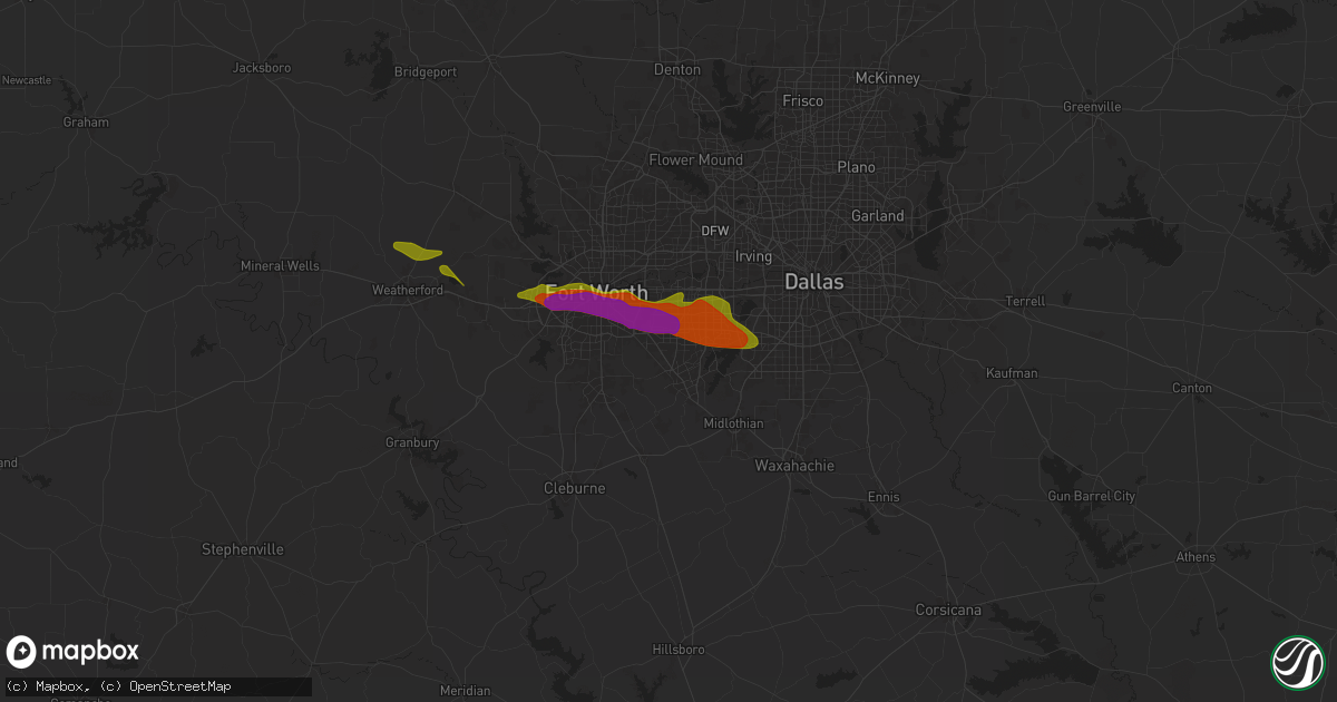 Hail map in Arlington, TX on January 3, 1900