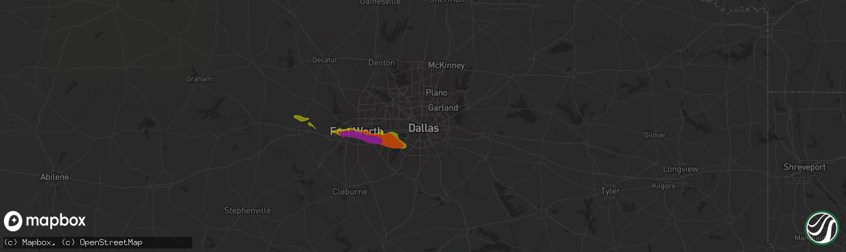 Hail map in Dallas, TX on January 3, 1900