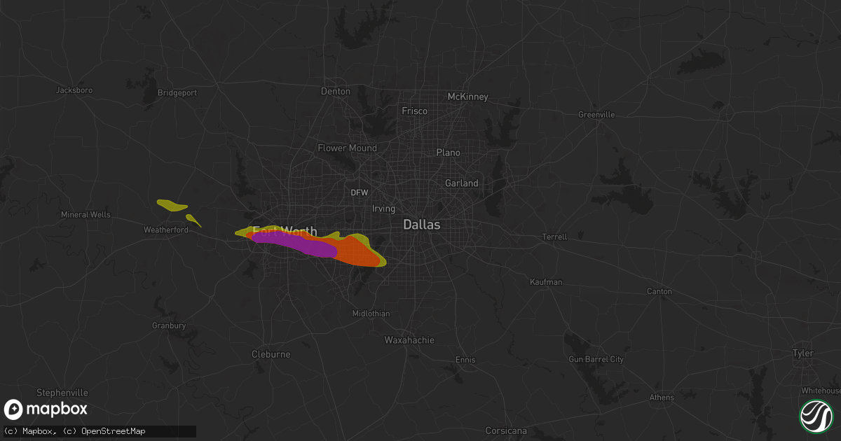 Hail map in Dallas, TX on January 3, 1900