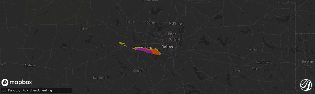 Hail map in Grand Prairie, TX on January 3, 1900