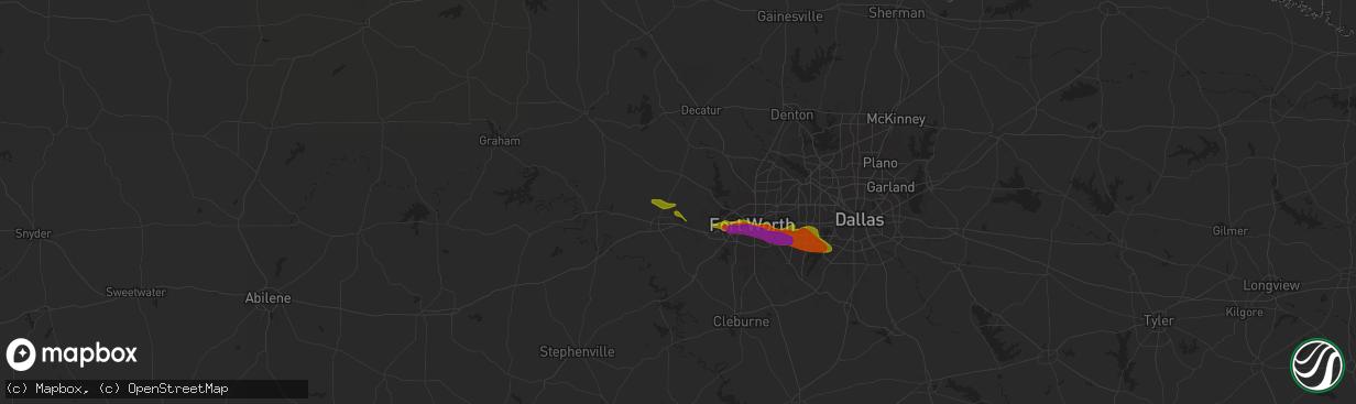 Hail map in Weatherford, TX on January 3, 1900