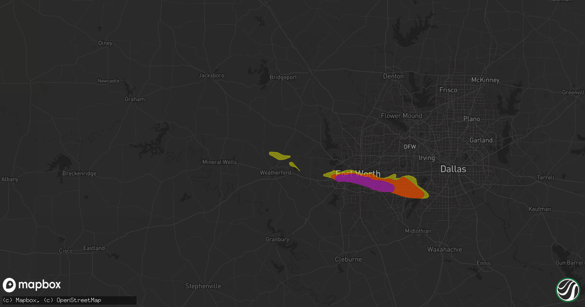 Hail map in Weatherford, TX on January 3, 1900