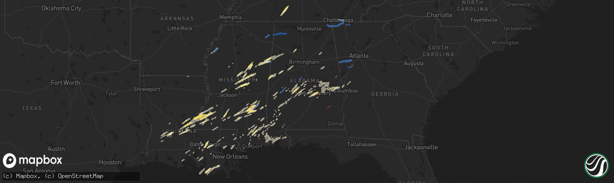 Hail map in Alabama on January 3, 2023