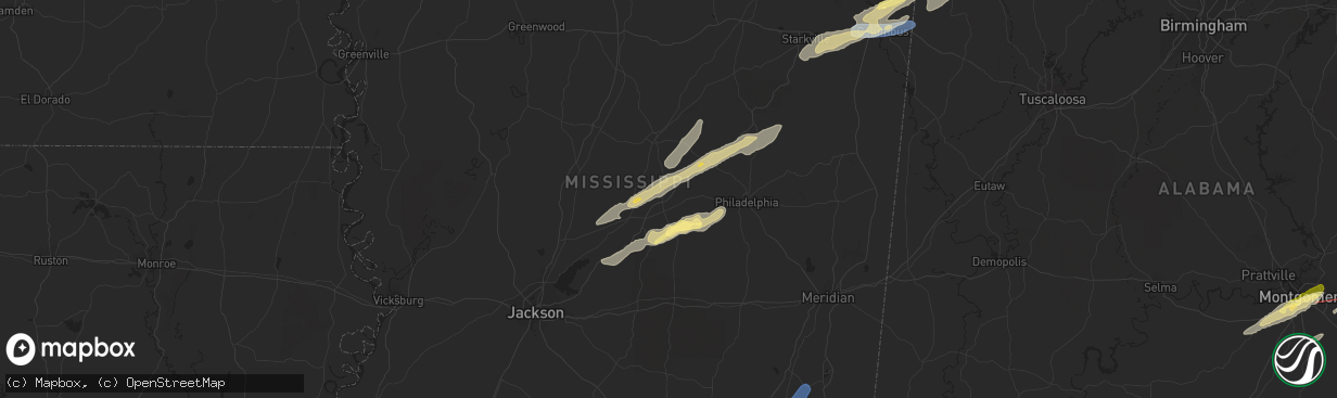 Hail map in Carthage, MS on January 3, 2023