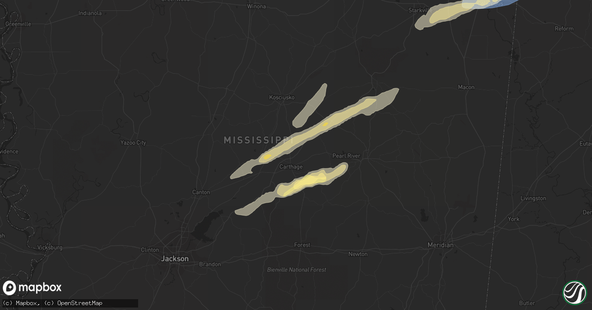 Hail map in Carthage, MS on January 3, 2023