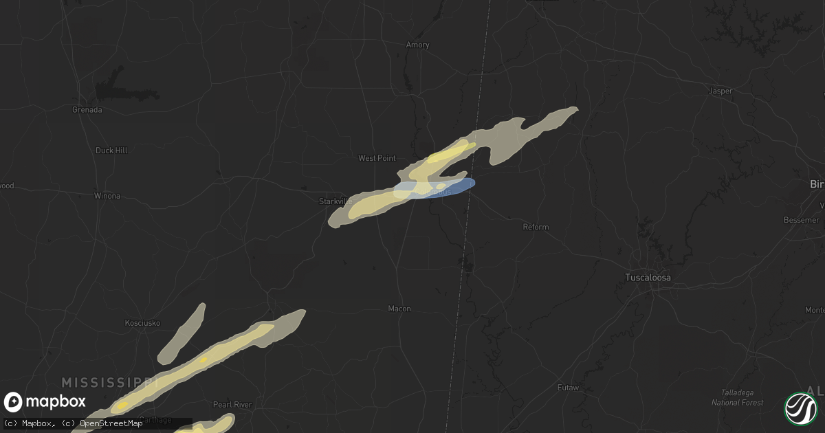 Hail map in Columbus, MS on January 3, 2023