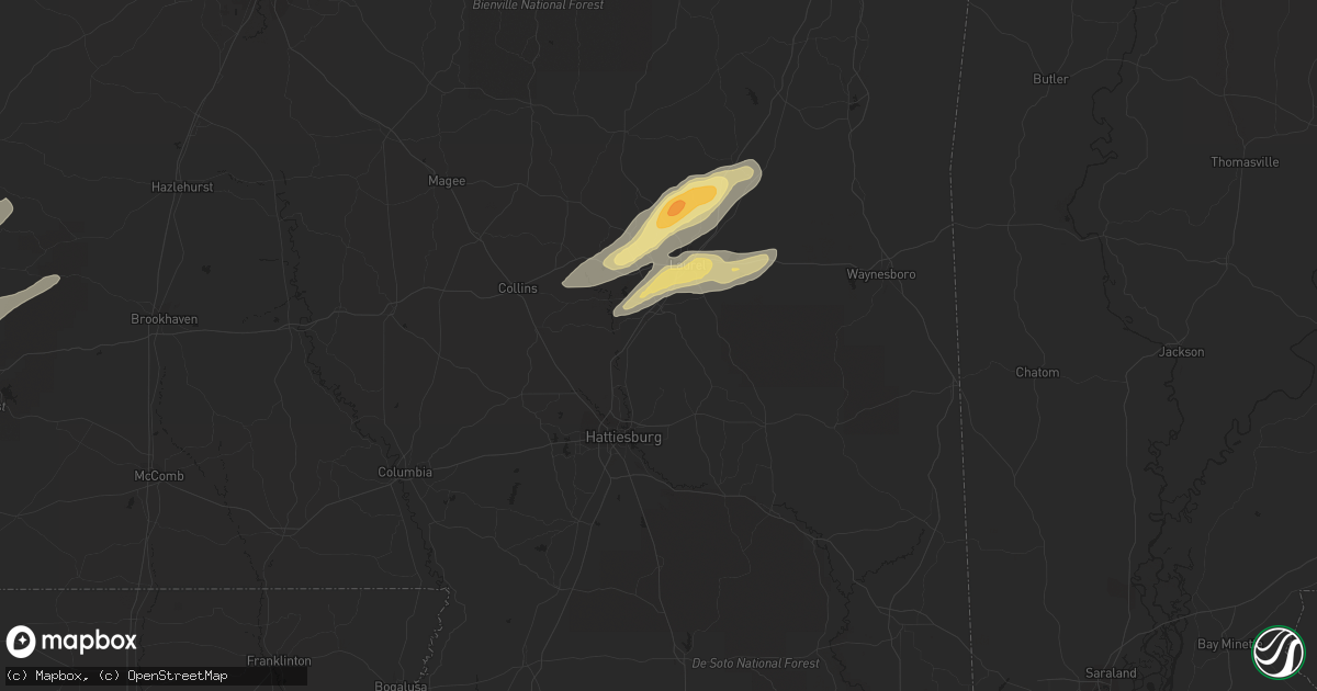 Hail map in Houma, LA on January 3, 2023