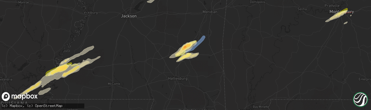 Hail map in Laurel, MS on January 3, 2023