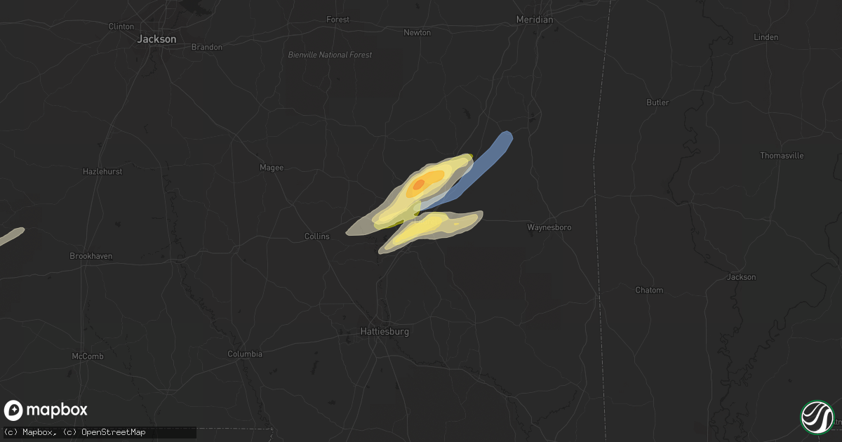 Hail map in Laurel, MS on January 3, 2023