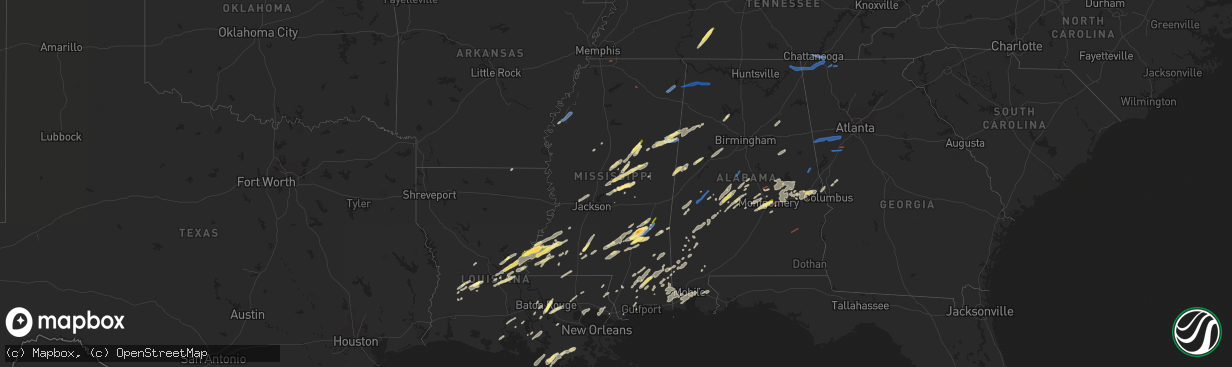 Hail map in Mississippi on January 3, 2023