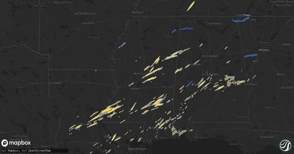 Hail map in Mississippi on January 3, 2023