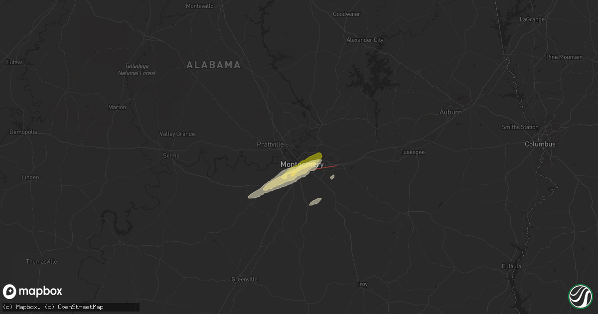 Hail map in Montgomery, AL on January 3, 2023