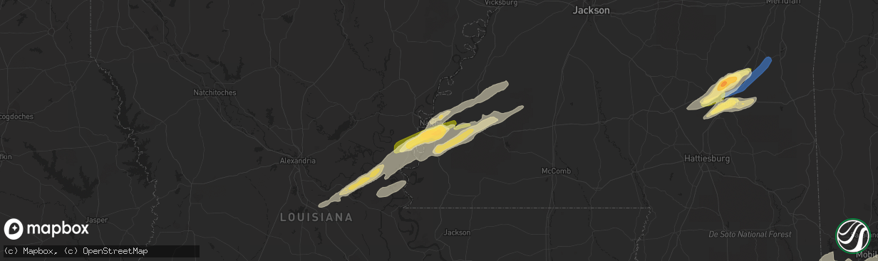 Hail map in Natchez, MS on January 3, 2023