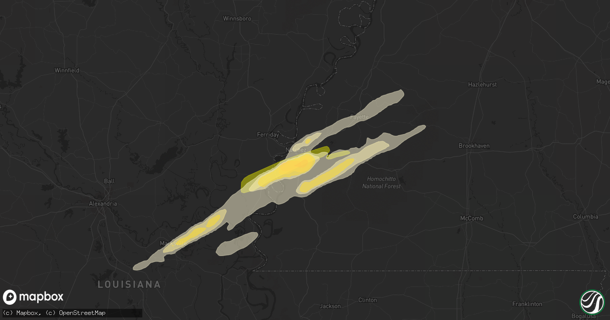 Hail map in Natchez, MS on January 3, 2023