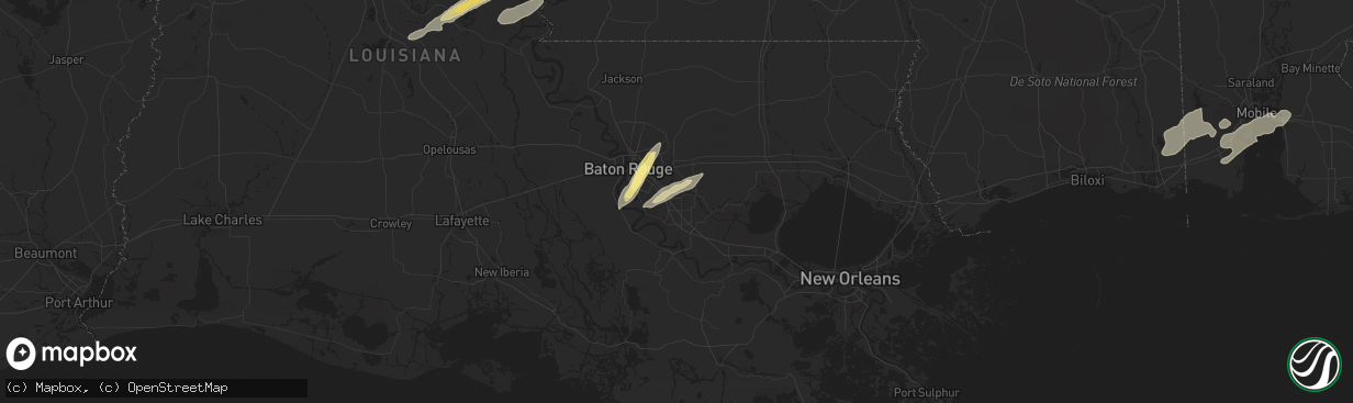 Hail map in Prairieville, LA on January 3, 2023