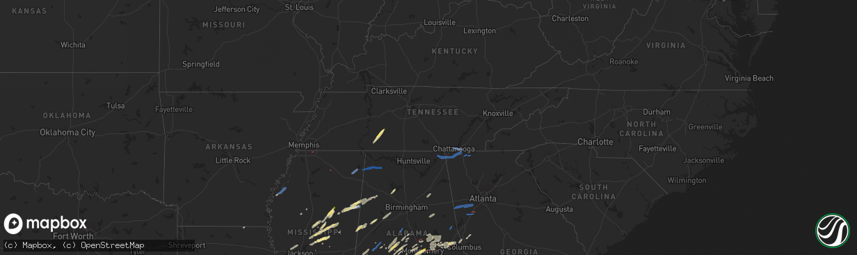 Hail map in Tennessee on January 3, 2023