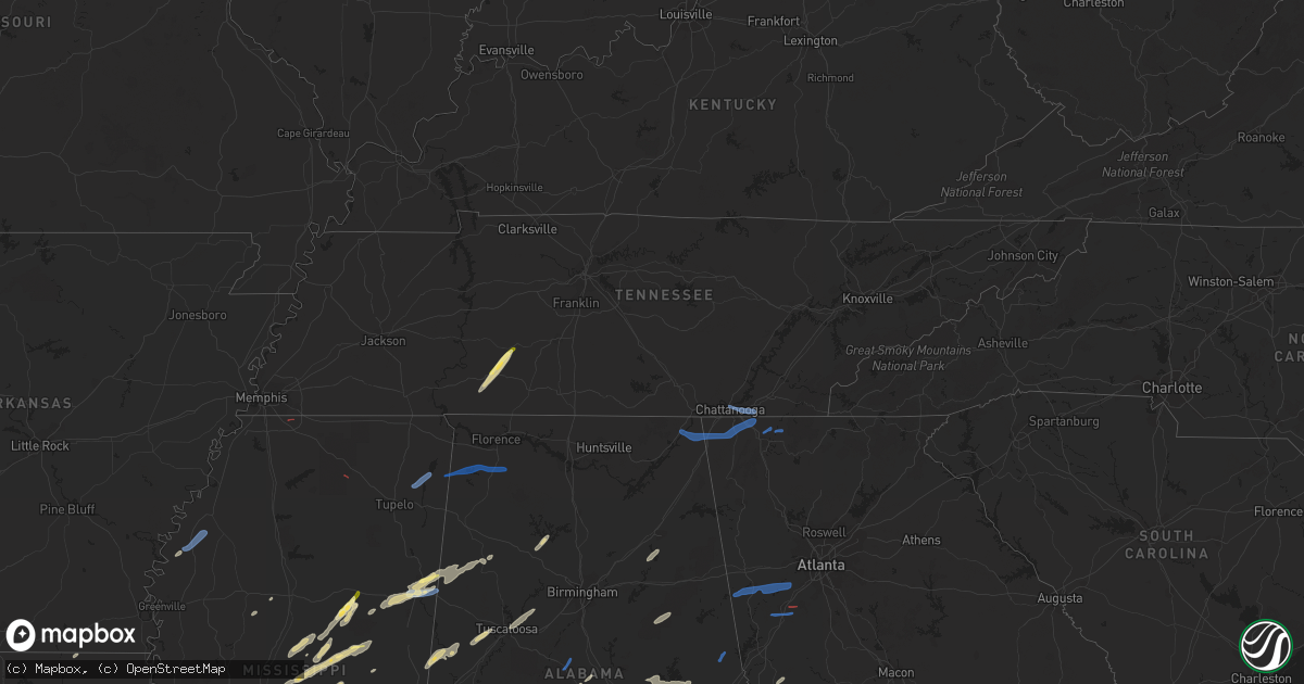 Hail map in Tennessee on January 3, 2023