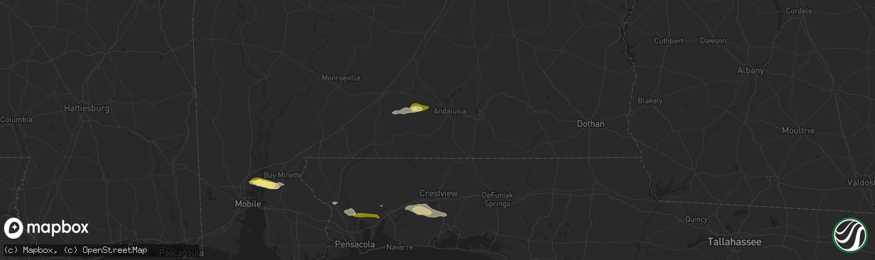 Hail map in Andalusia, AL on January 3, 2026