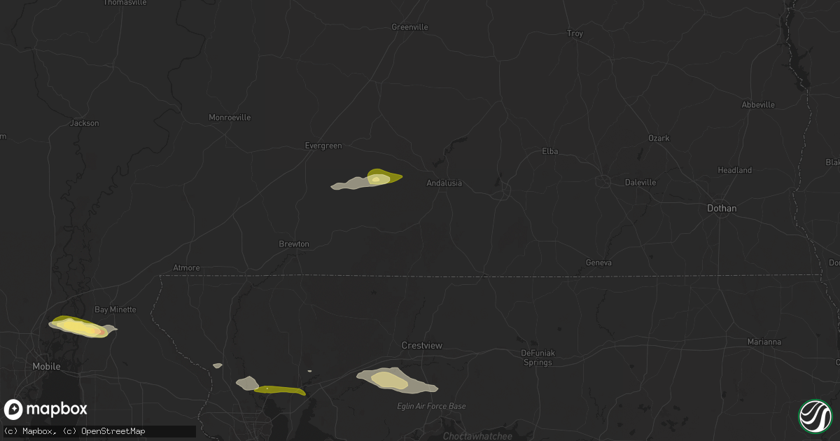 Hail map in Andalusia, AL on January 3, 2026