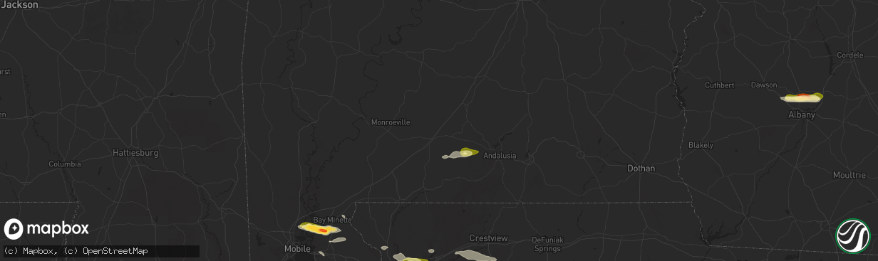 Hail map in Evergreen, AL on January 3, 2026
