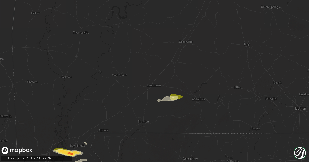 Hail map in Evergreen, AL on January 3, 2026