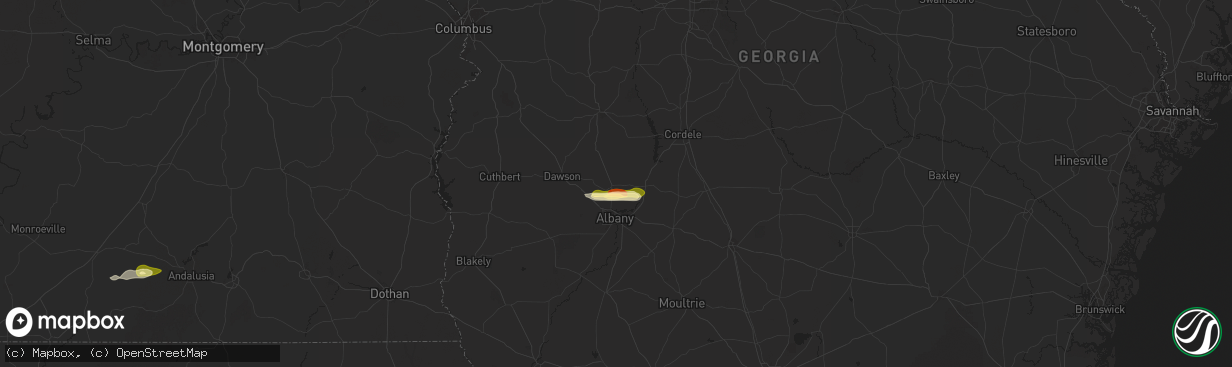 Hail map in Leesburg, GA on January 3, 2026