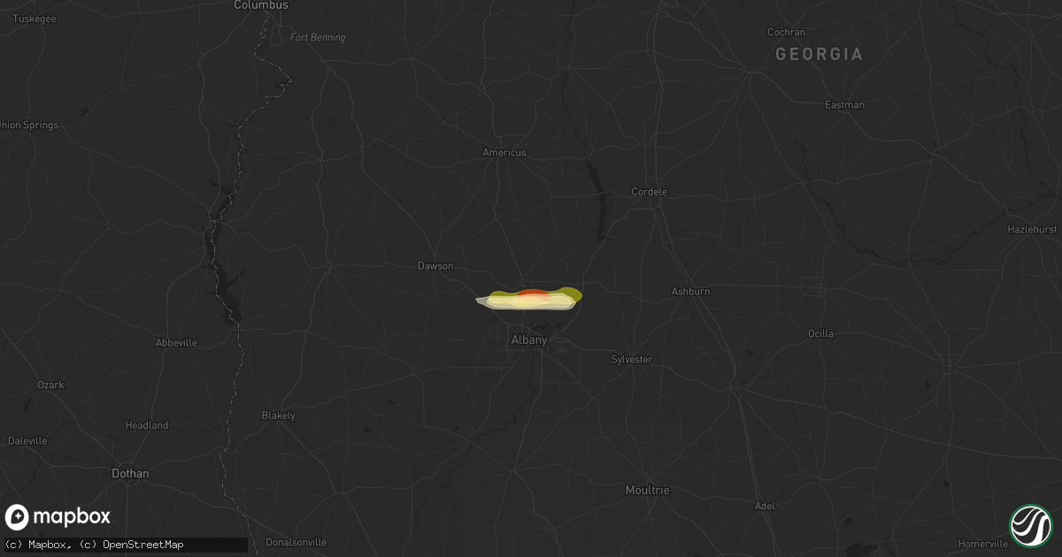 Hail map in Leesburg, GA on January 3, 2026