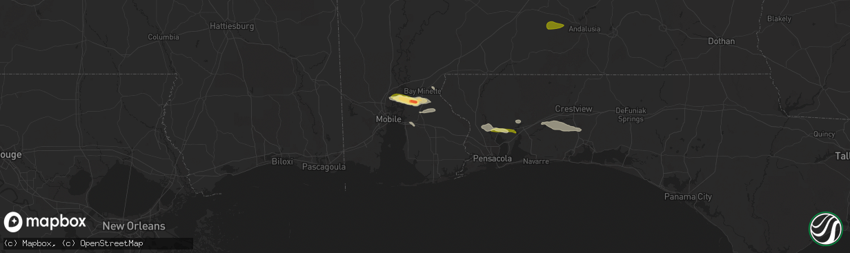 Hail map in Loxley, AL on January 3, 2026