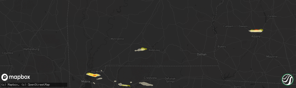 Hail map in Red Level, AL on January 3, 2026