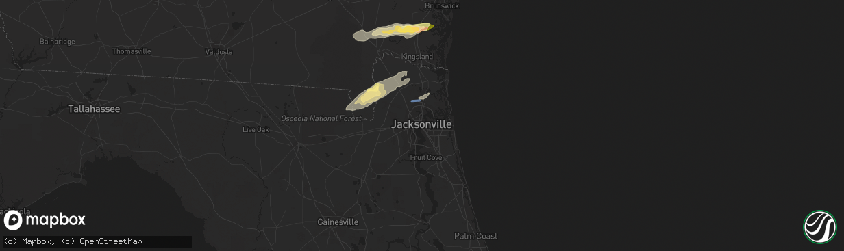 Hail map in Jacksonville, FL on January 4, 2023